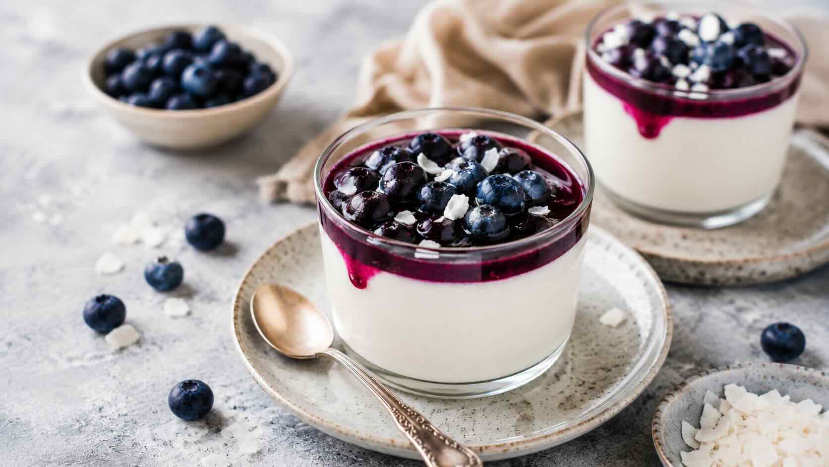 Vegane Kokos Panna Cotta mit Heidelbeer-Topping
